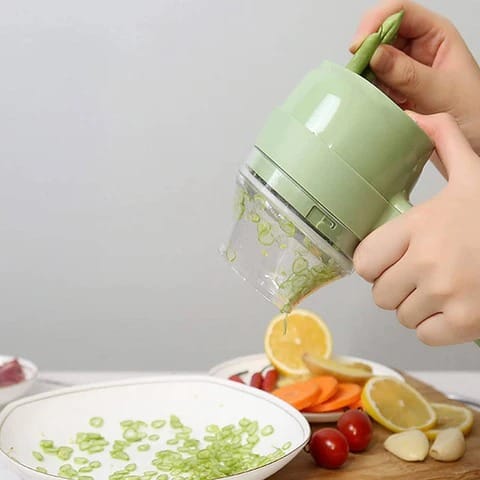 Rechargeable 4 In 1 Electric Vegetable Cutter With Multi-Function Slicer, Chopper, Grinder And Peeler For Fast Kitchen Preparation (Random Color)