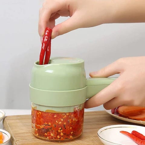 Rechargeable 4 In 1 Electric Vegetable Cutter With Multi-Function Slicer, Chopper, Grinder And Peeler For Fast Kitchen Preparation (Random Color)