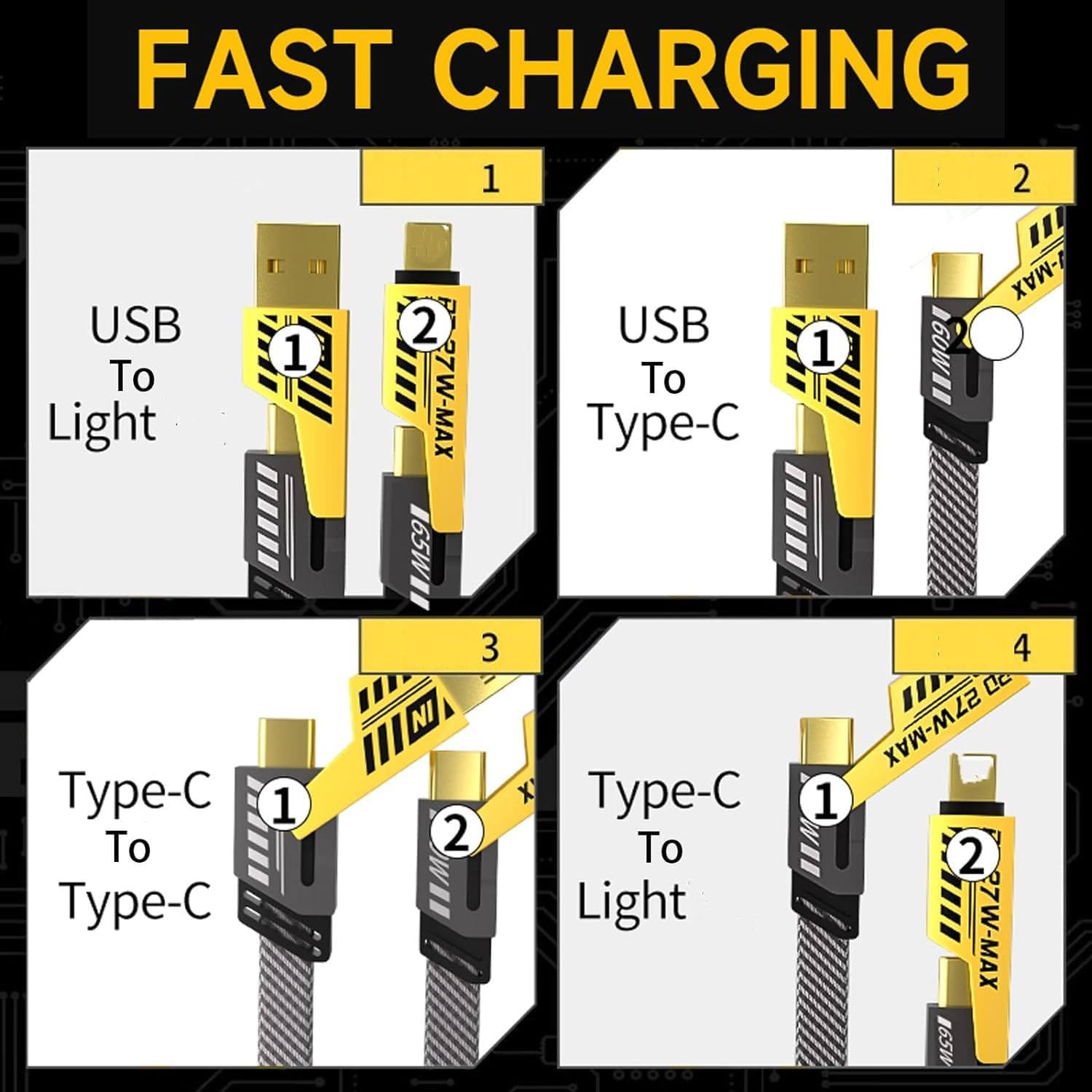 4-in-1 Multi USB Charging Cable – For IPhone and Type C | Fast PD Charger Cord for iPhone, iPad, Samsung, MacBook