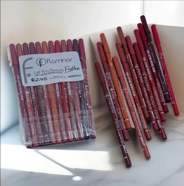Flamnnor Long Lasting Lip Liner Pencil Set – 12 Pcs