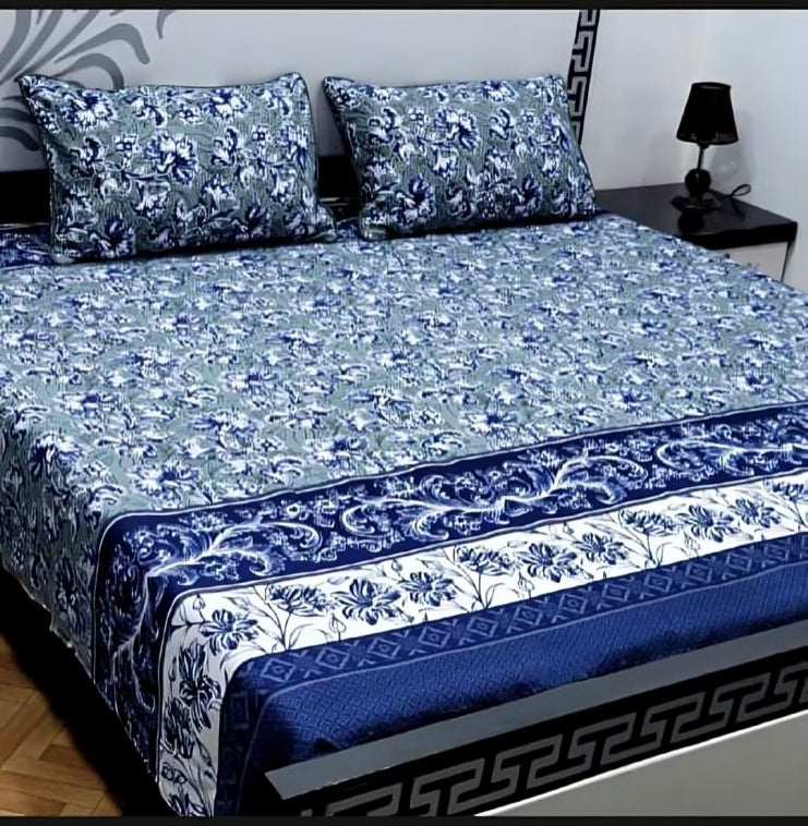 Elegant Floral Printed Bed Sheet Set with Pillow Covers