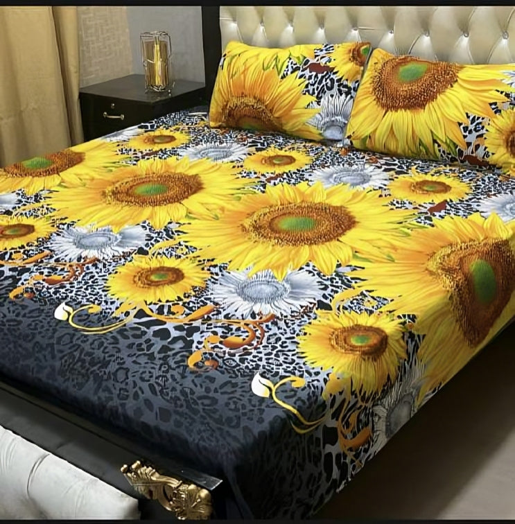 Elegant Beige Floral & Geometric Printed Bed Sheet Set with Pillow Covers