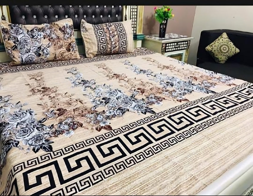 Elegant Floral Printed Bed Sheet Set with Pillow Covers
